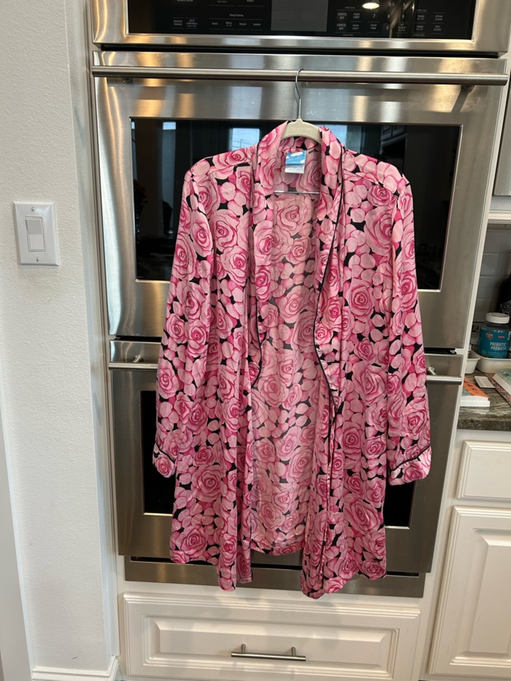 Nick & Nora Pink Rose Print 100% Silk Robe